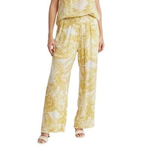NANETTE LEPORE $58 Smocked Wide‎ Leg Pant Gold Ray Tropical Print Medium